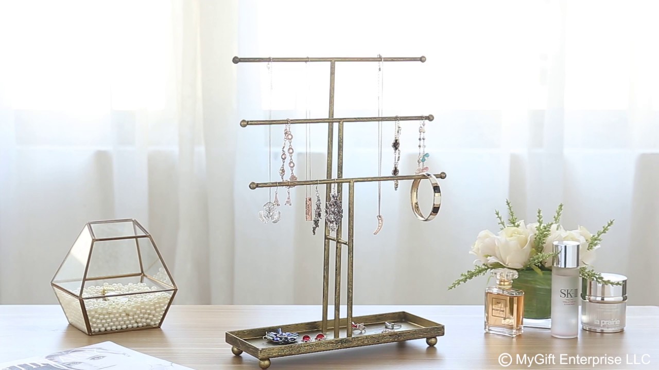 HOME DECOR | Jewelry Organizing Ideas | Antique Matte Brass Finish Jewelry Display Stand Tower