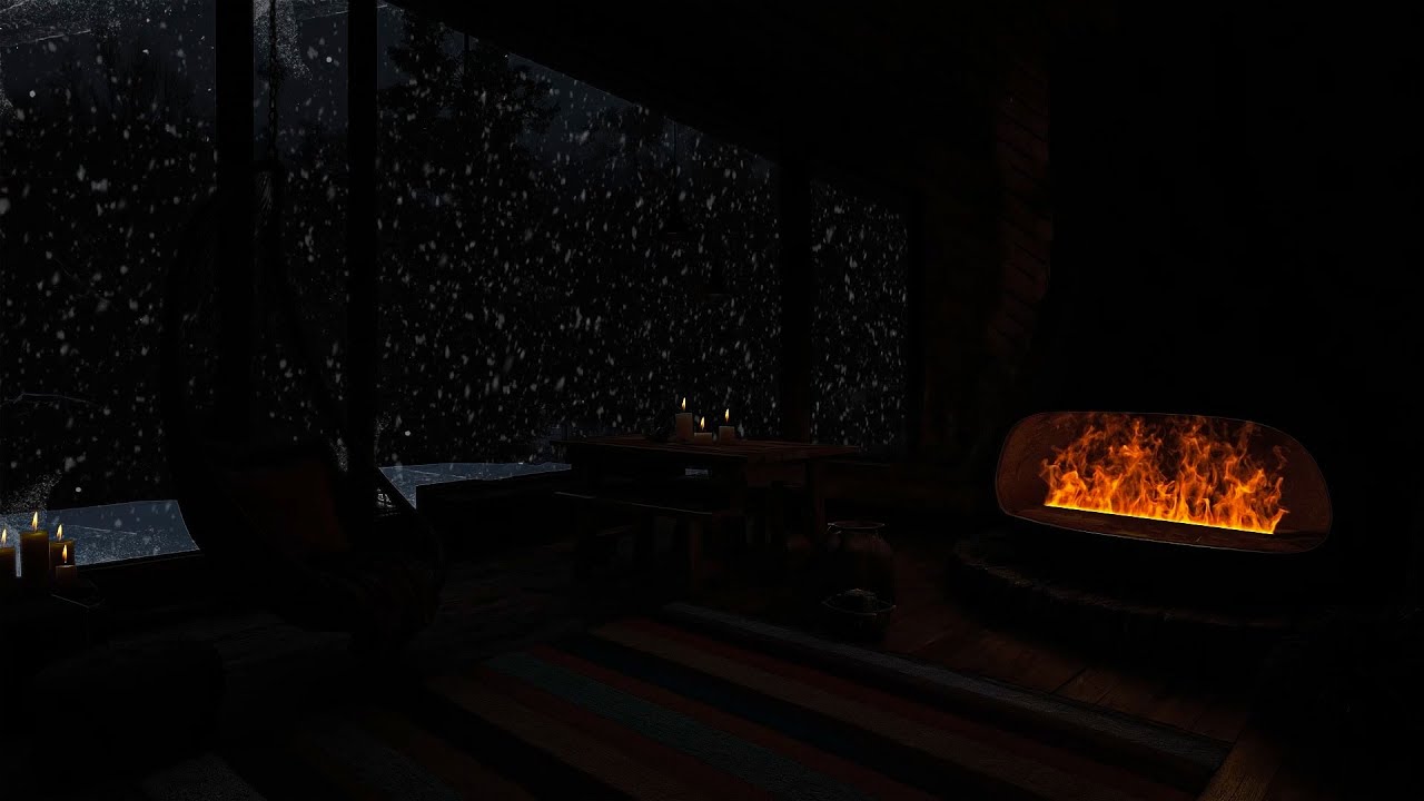 🔥❄️ Snowy Mountain Cabin Night | Fireplace Glow for Insomnia Help & Anxiety Relief