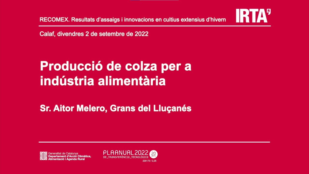 Producció de colza per a indústria alimentària.