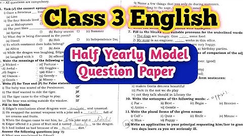 Class 3 English Half Yearly Question Paper 2025 - 2026| Class 3 English First Term Exam Model Paper 
