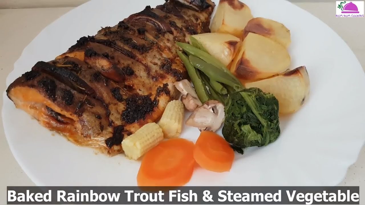 Baked Rainbow Trout with Steamed Vegetable Healthy Lunch/Dinner Set