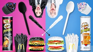 EATING ONLY ONE COLOR FOOD FOR 24 HOURS! Last To STOP Eating Black VS White Food by 123 GO! FOOD