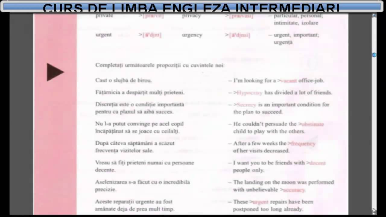 Curs De Limba Engleza Nivel Intermediar Tema Vocabular Lectia