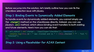 Solving jQuery Checkbox Selection Issues with Dynamically Added Content