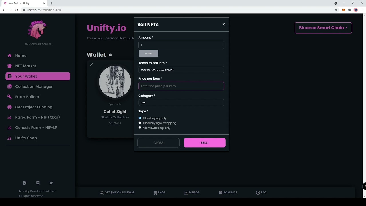 How to sell NFT on Unifty.io Marketplace ?