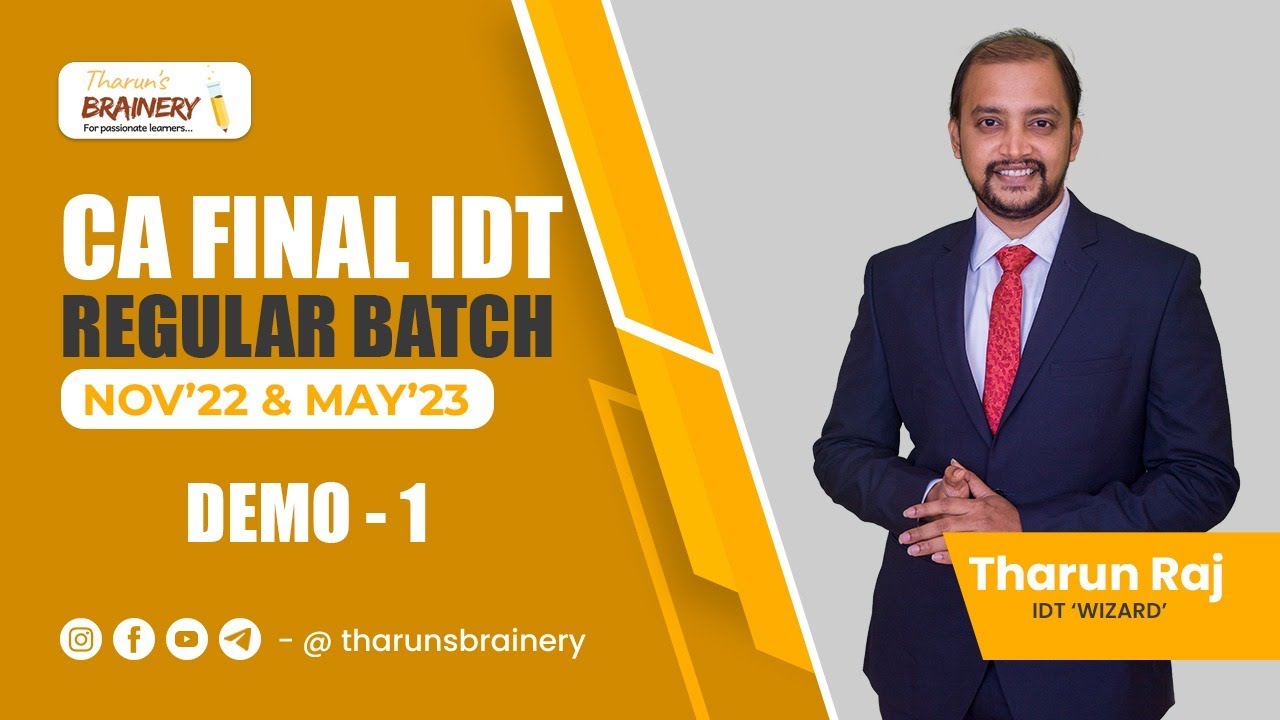 CA FINAL IDT | NOV'22 & MAY'23 | REGULAR BATCH | DEMO 1 - YouTube