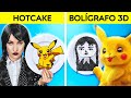 FANTÁSTICO DESAFÍO DE ARTE DE PANCAKES Y BOLÍGRAFO 3D | Merlina vs Pokémon Quién es mejor en 123 GO!