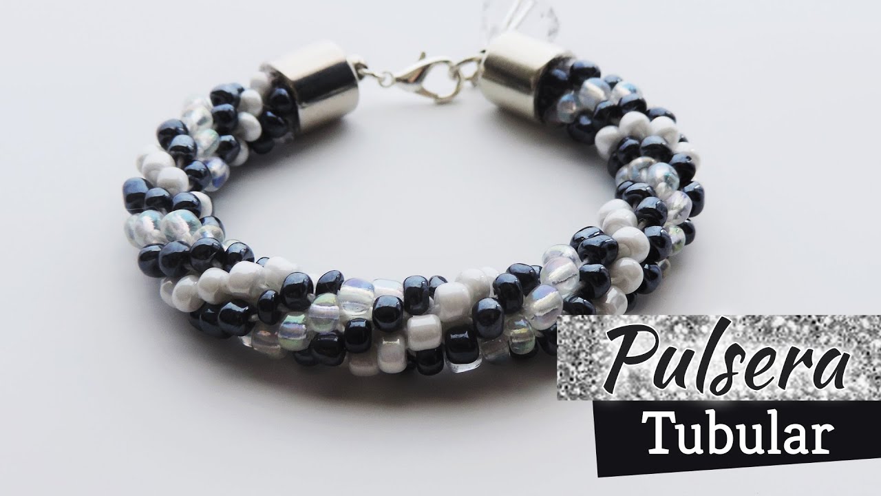 Crochet - Pulsera  tubular con mostacillones - Tejido circular