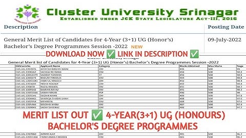 MERIT LIST OUT ✅ DOWNLOAD NOW ✅ CLUSTER UNIVERSITY SRINAGAR UG HONOURS BACHELOR