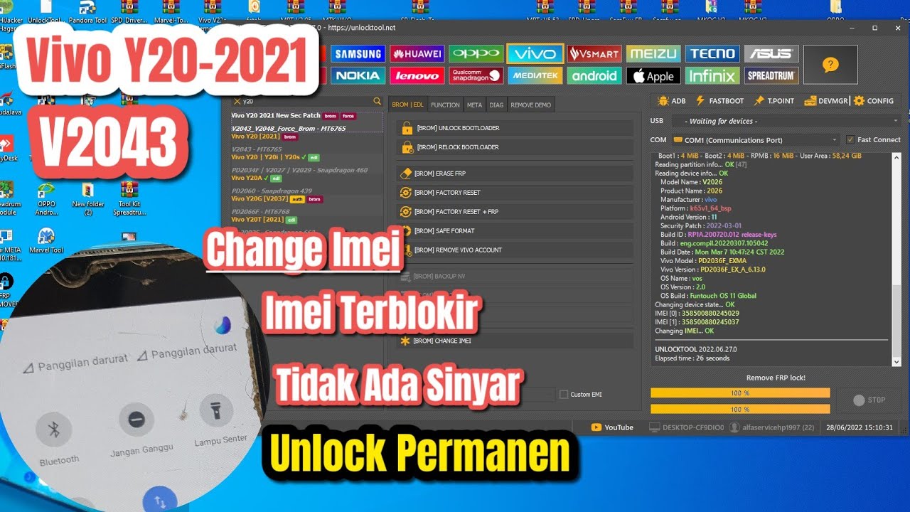 Repair Imei Vivo Y20-2021 (V2043) Imei Terblokir,Tidak Ada Sinyar