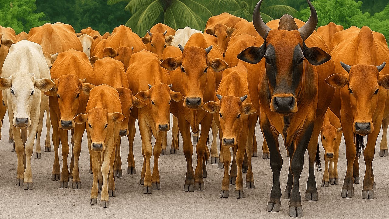 Relaxaxing!🐂🐂  Video of Herding Cows to the Farm Animal Shed - Funny Cow Sounds (ASMR) Cute Cows