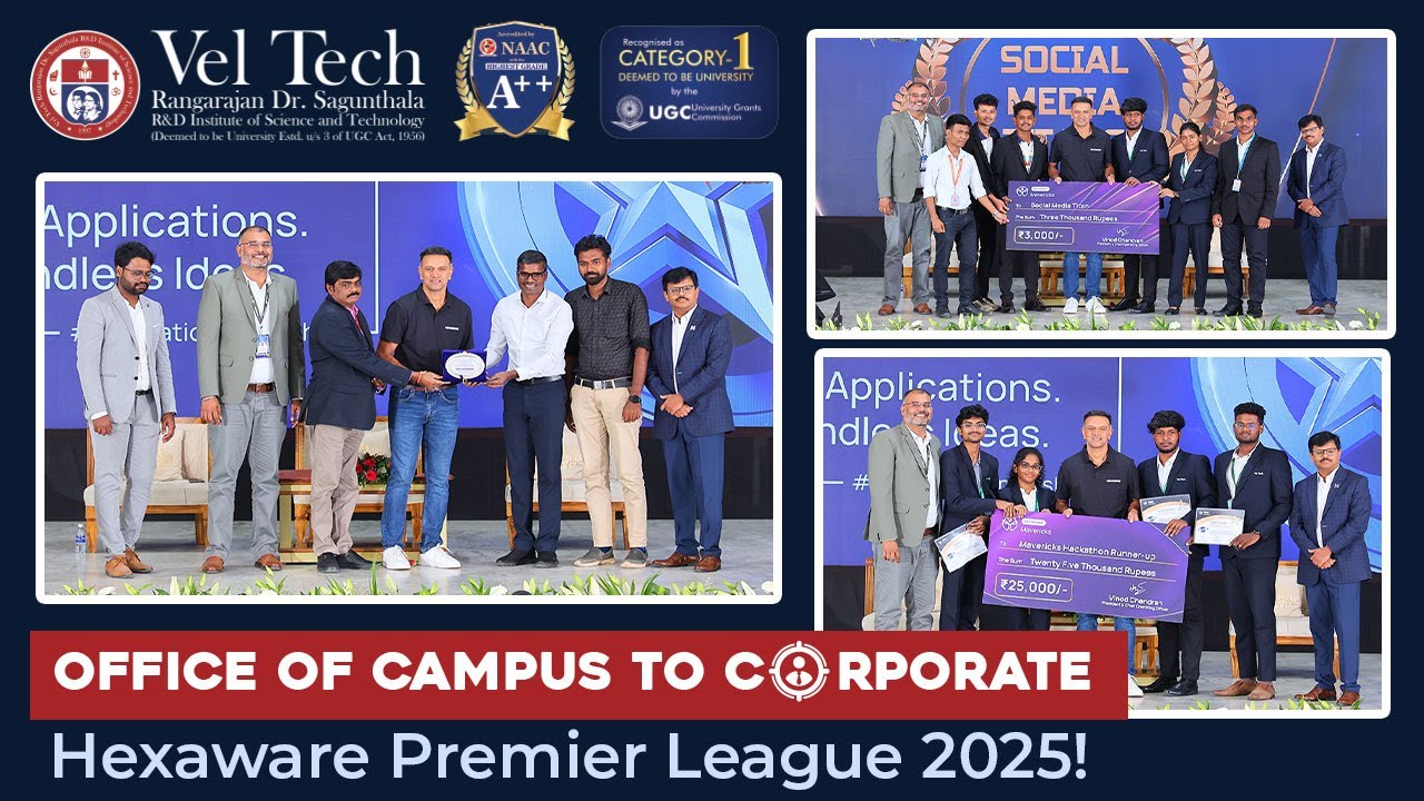 Vel Tech Students Win Big at Hexaware Premier League Hackathon | Honored by Mr. Rahul Dravid