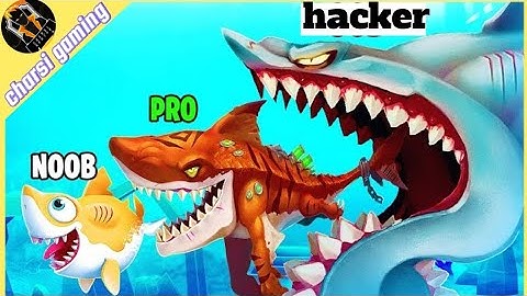 NOOB vs PRO vs HACKER In HUNGRY SHARK WORLD!? (MAX LEVEL SHARKS UNLOCKED!)