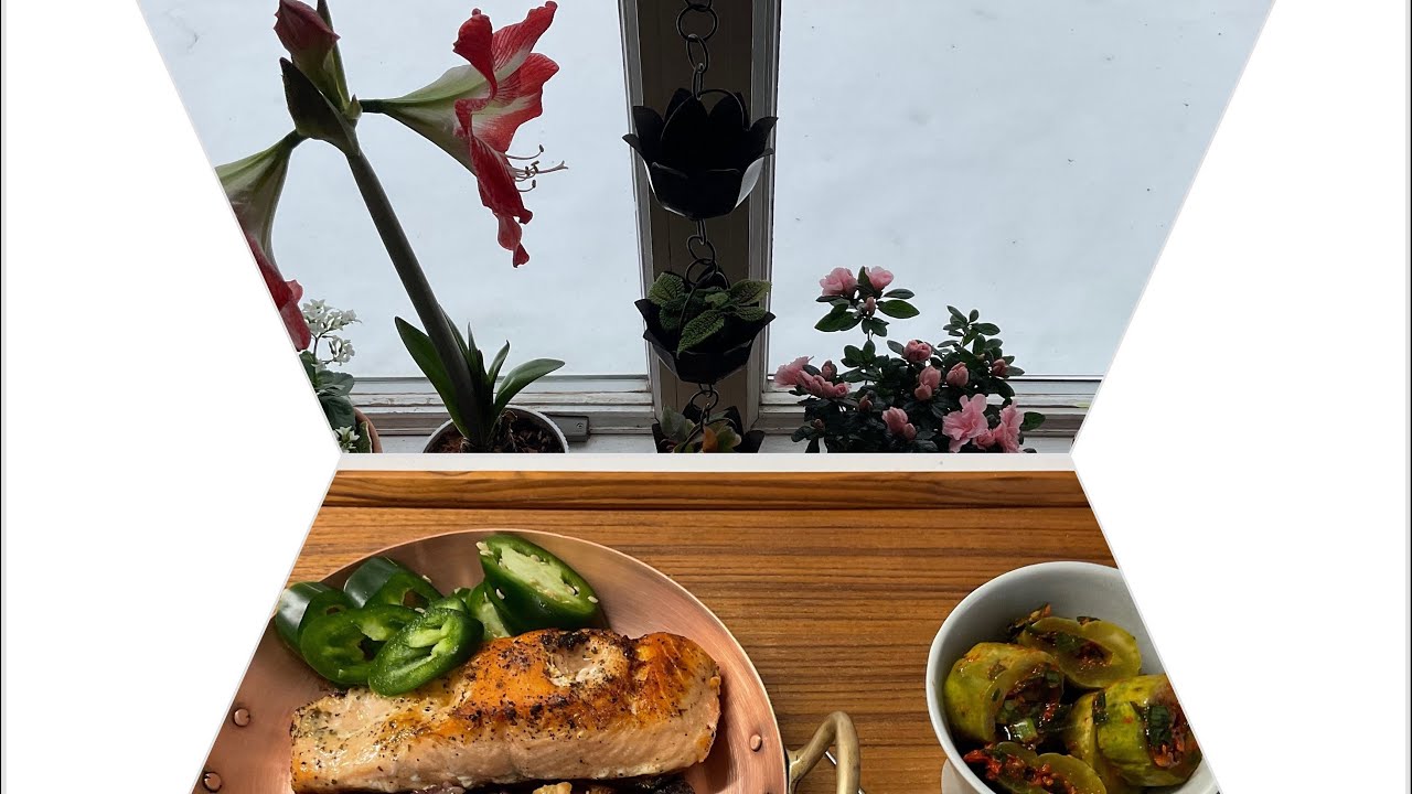 봄이 오는소리? 알러지로 훌쩍이는 배경 사운드~^^ **냉털의 잡채**연어구이 덮밥**눈 배경으로  냉모밀~!!