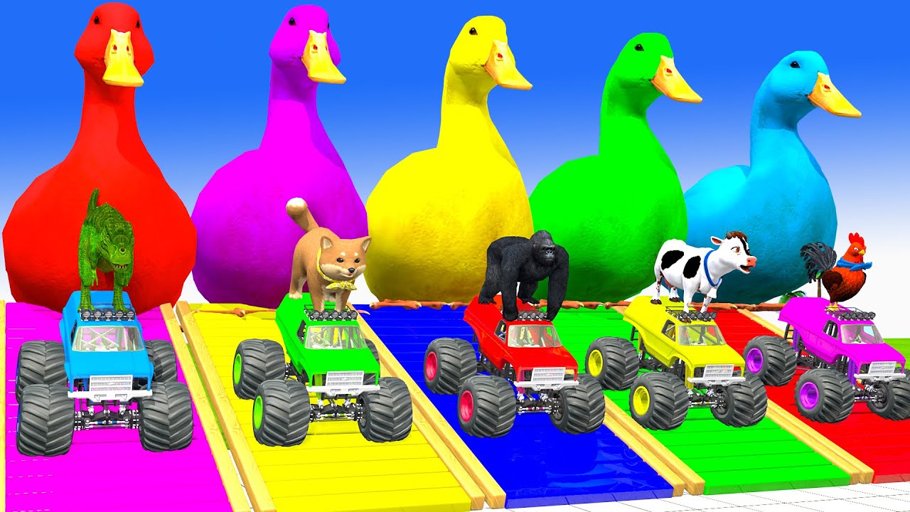 Long Slide Game With Cow Elephant Gorilla Hippopotamus Tiger - 3d Animal Game - Funny 3d Animals