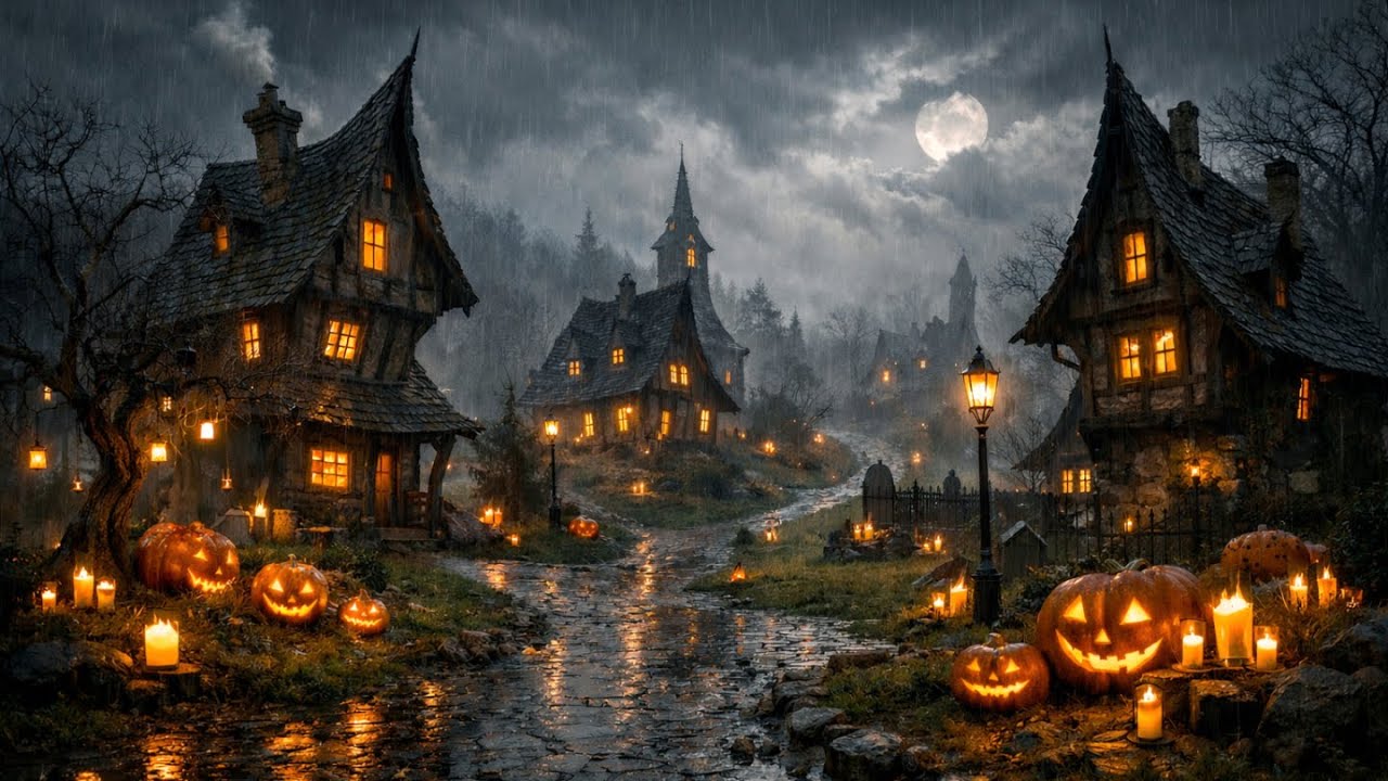 Cozy Autumn Village Halloween Ambience 🎃 Scary Halloween Sounds👻 Halloween Background Music