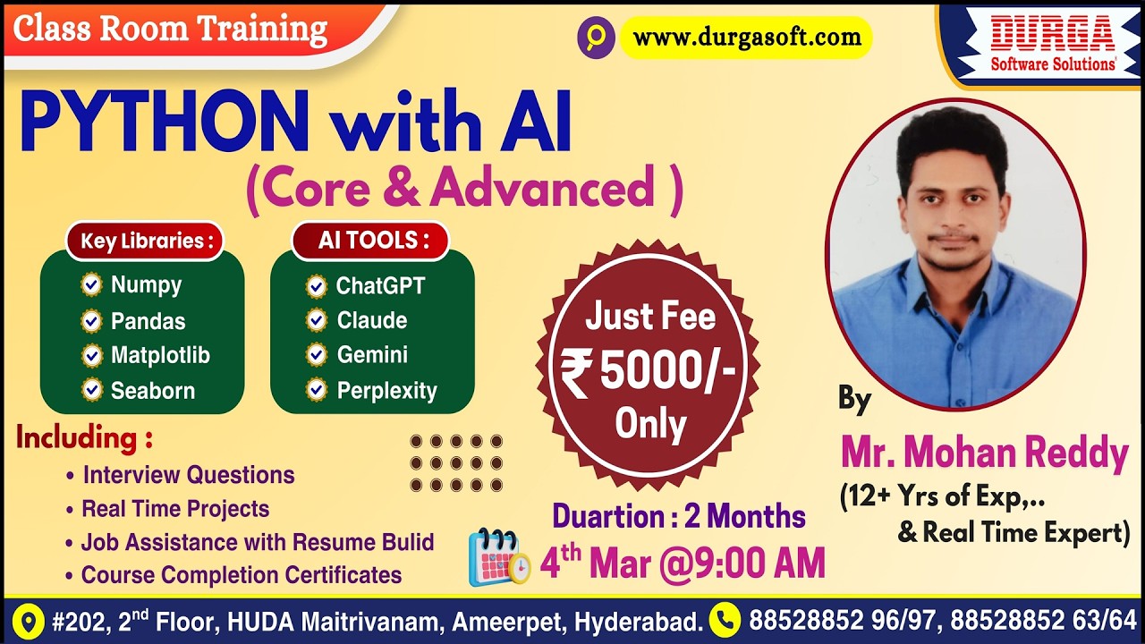 PYTHON with AI (CORE & ADVANCED) Class Room Training @ DURGASOFT - YouTube