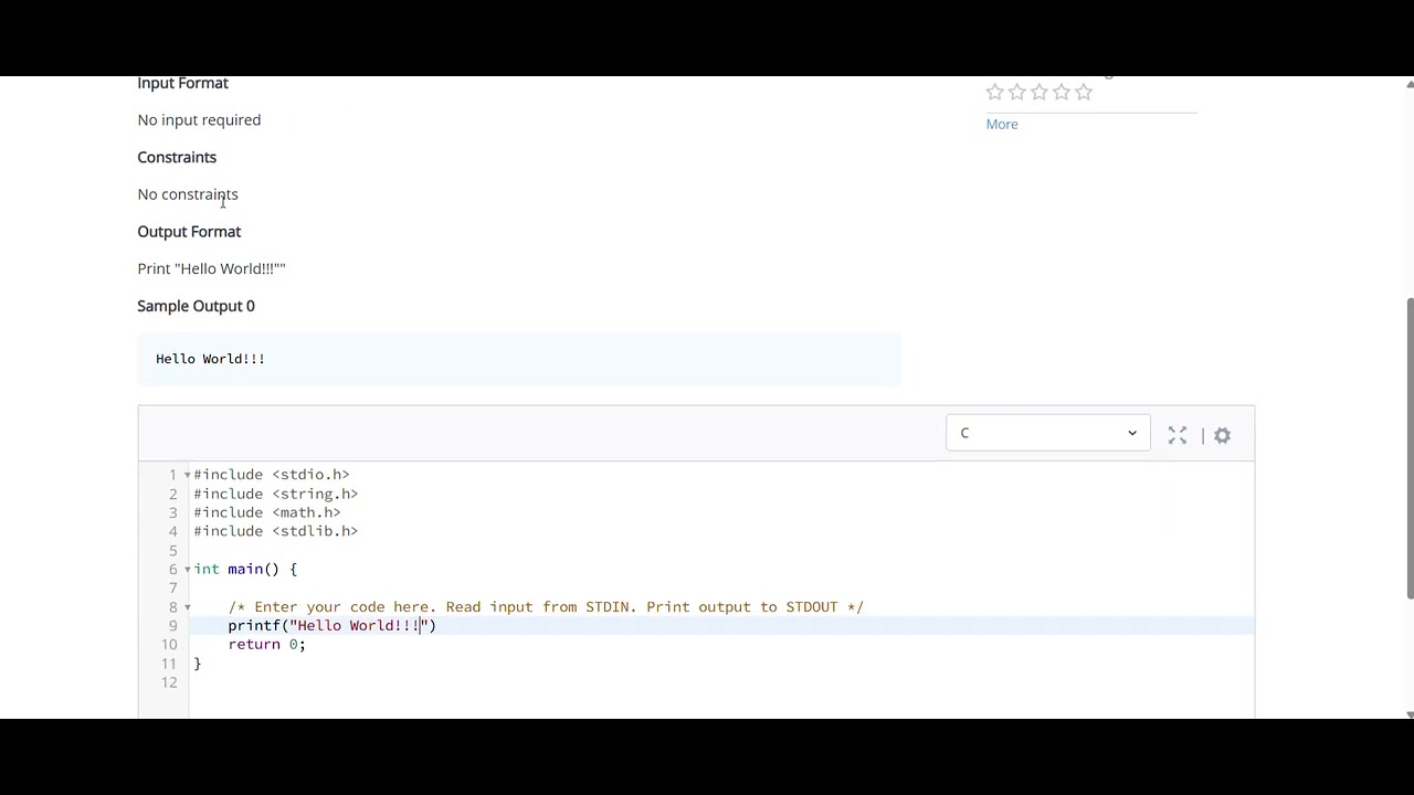 HackerRank Hello World in C language, Hackerrank problems, solution and explanation, CodeCrunch Day1