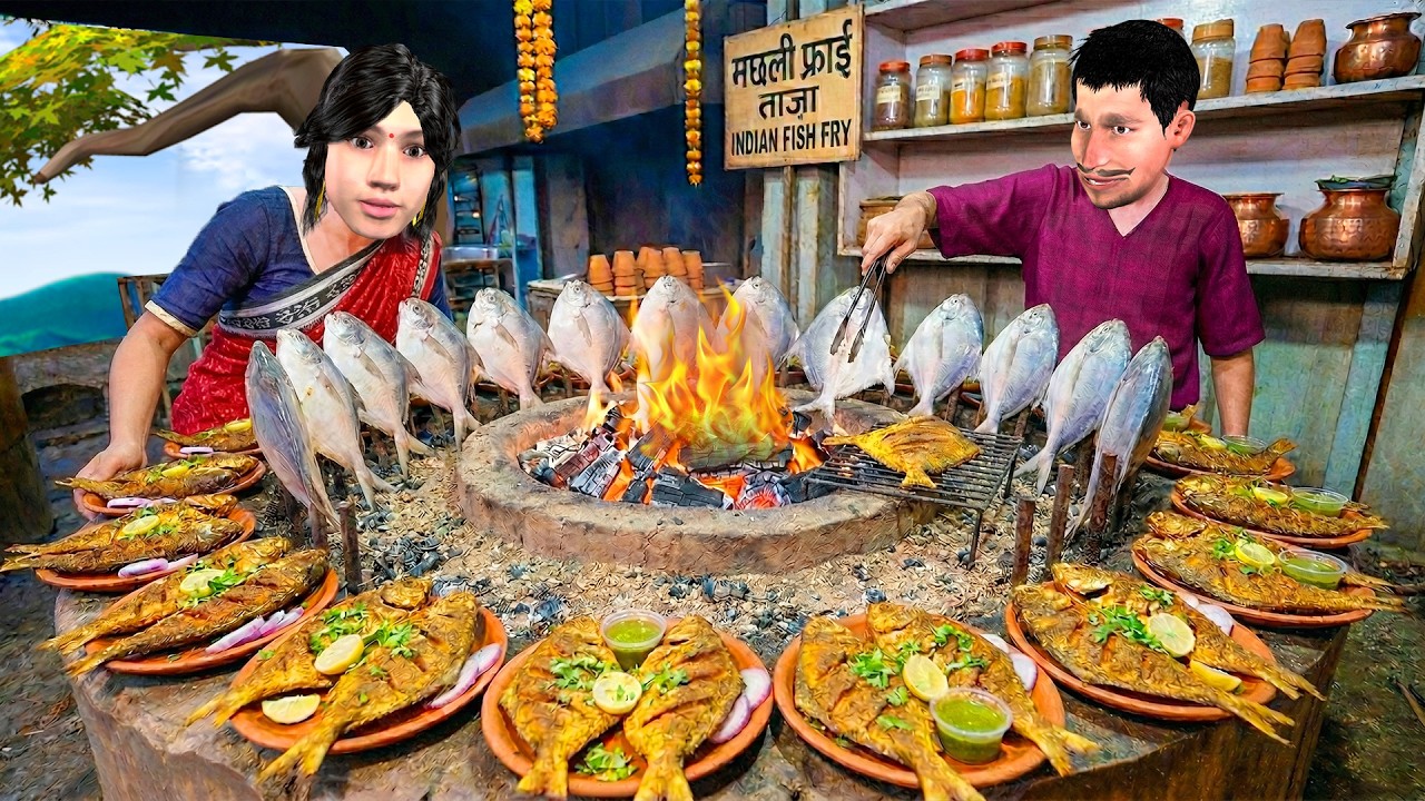 Clay Stove Tandoori Fish Fry Desi Grilled Fish Street Food Hindi Kahaniya Moral Stories Comedy Video