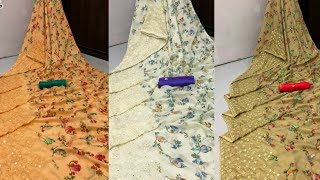 Beautiful chiffon sparrow print mirror work sarees @suratmarketonlineshopping screenshot 5