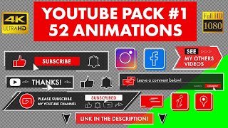 Subscribe buttons, like, bell and other animations for YouTuber (Pack 52 videos)