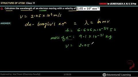 Calculate the wavelength of an electron moving with a velocity of 2.05 × 107 ms–1