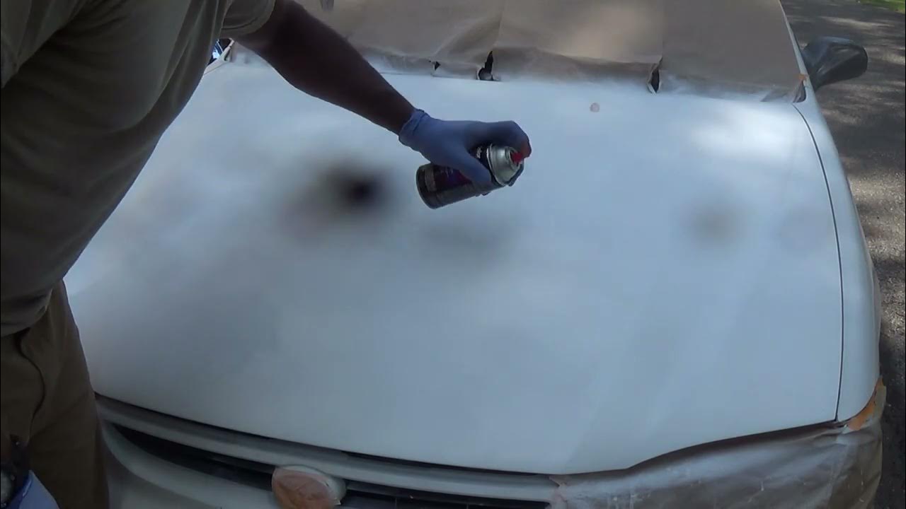 1998 Toyota Corolla Day 2, Part 5 rattle can hood paint job " 3rd mist