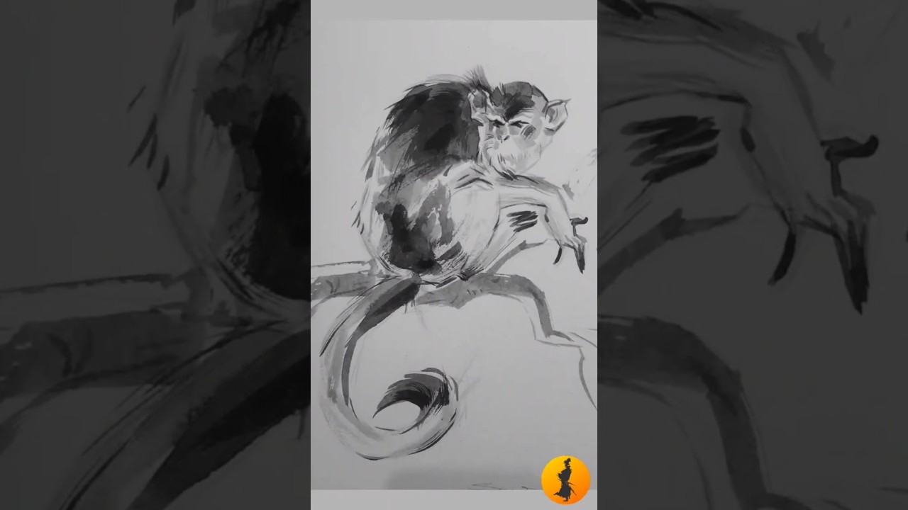 Ink brush painting Monkey 