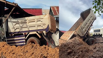 Be Watchful Start New Landfill.! Using Skill Dozer Push Stone & Truck 5Ton Dumping Soil News Project