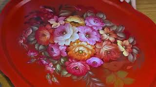 картинка: Роспись красного подноса в стиле Жостово. Часть_4