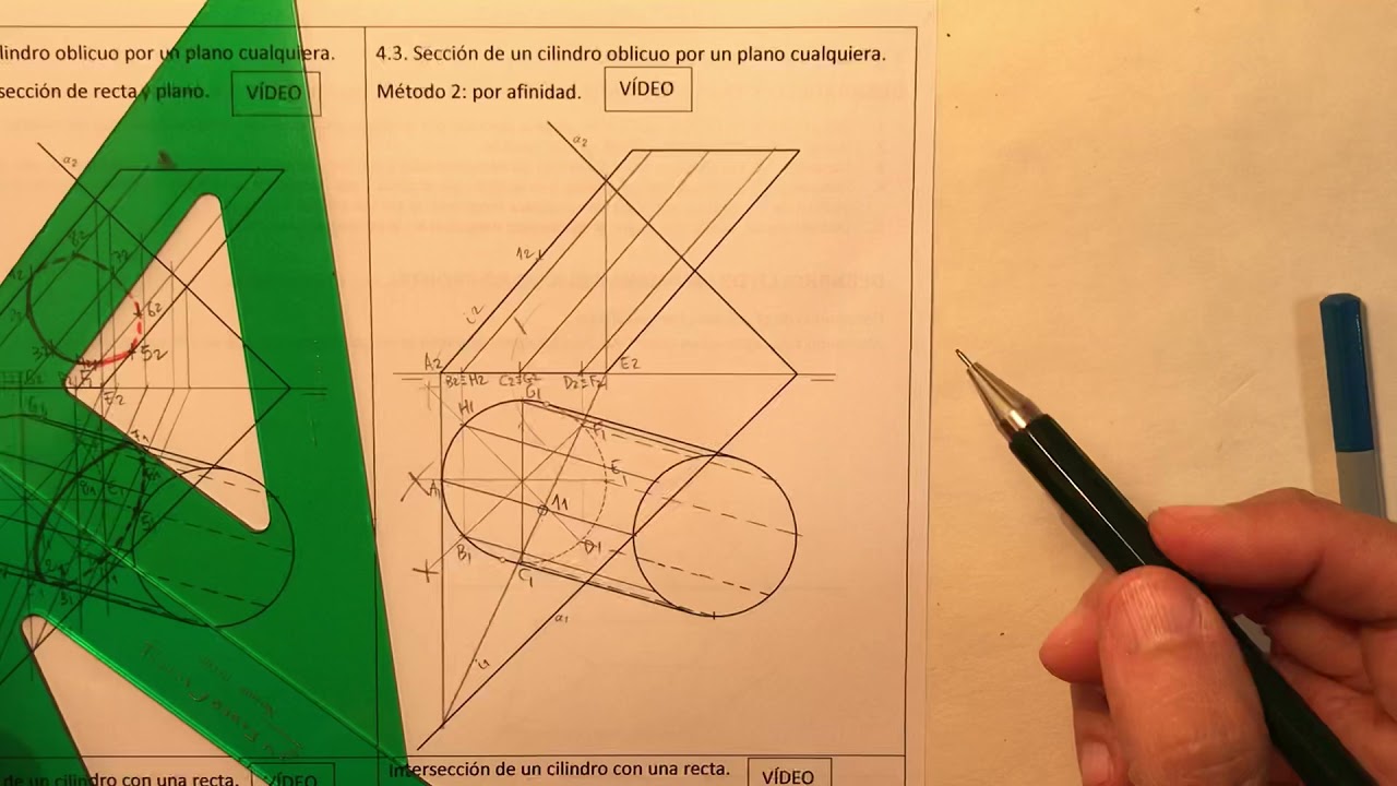 Sección de cilindro oblicuo por un plano oblicuo. Método 2. SDO