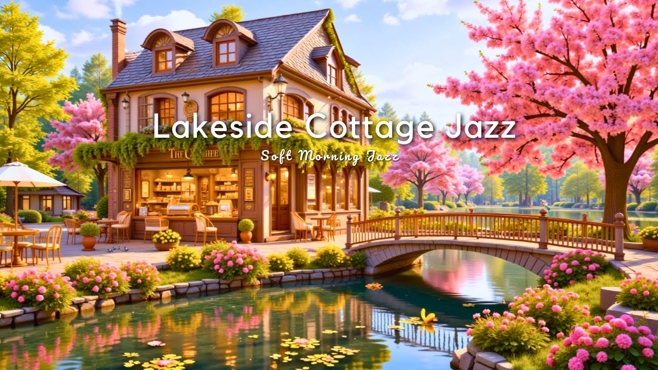 Lakeside Cottage Café Jazz with Cherry Blossoms 🌸 Waterfront Music for Relaxation & Study