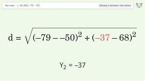 Find the distance between two points p1 (-50,68) and p2 (-79,-37): Step-by-Step Video Solution