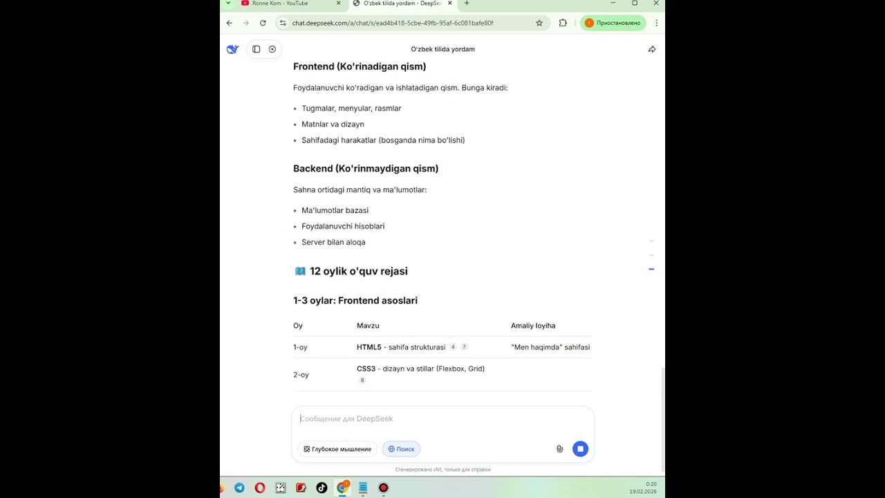 1 chi Video Dasturlashga 0,25 qadam