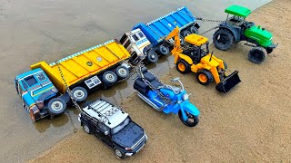 Bharatbenz Truck Tata Tipper Riverside Accident Pulling Out Car Bike Jcb3Dx Tractor Jcb Cartoon