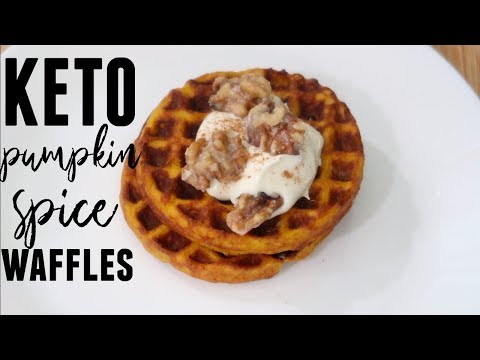 Keto Pumpkin Spice Waffles With Cream Cheese Icing + Candied Walnuts