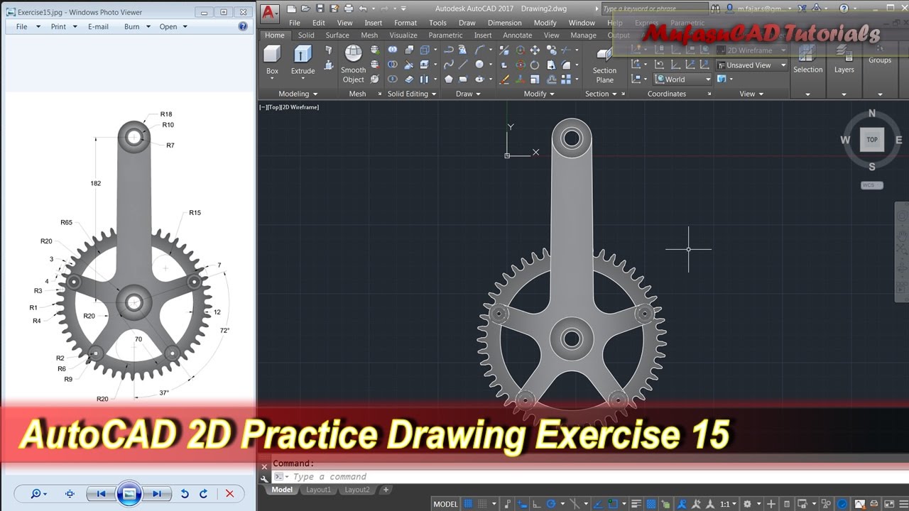 AutoCAD 2D Pra   ctice Drawing | Exercise 15 | Basic Tutorial 