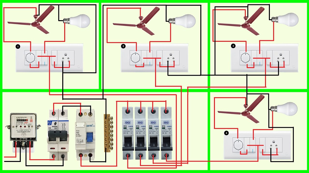 Complete House Wiring For 4 Room || House Wiring In Hindi || घर की वायरिंग  कैसे करें - YouTube