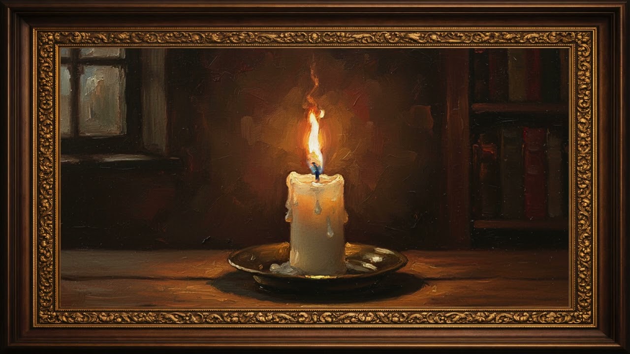 Lit Candle | Framed Oil Painting Warm Ambient Art 4K (1 Hour Relaxing Background)