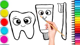 How To Drow Teeth, Toothpaste, Toothbrush Drowning Video Easy Drawing Stap By Step, Kids Tutorial