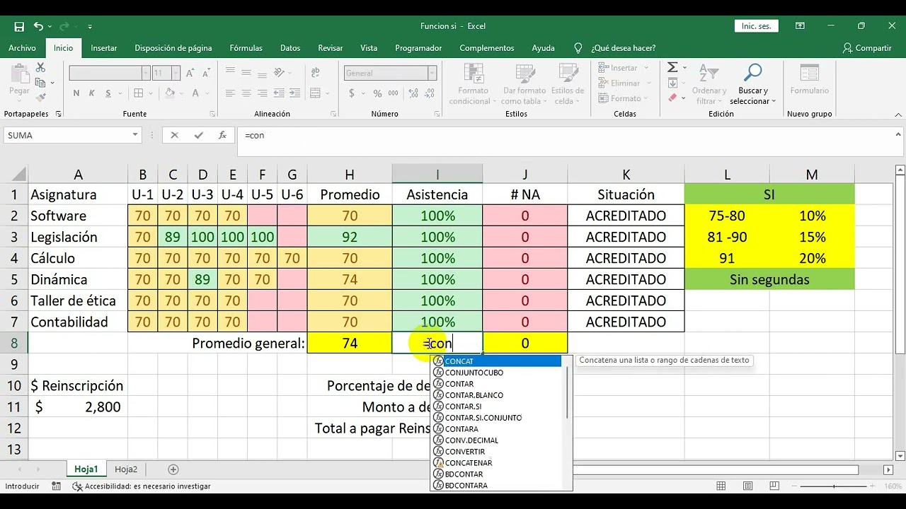 Hacer suma en excel