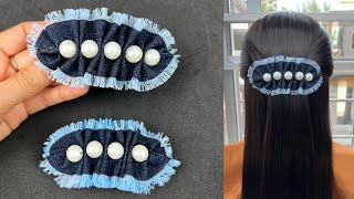 DIY Beautiful  Hair Clip from Old Jeans. Easy way make Hair Clip.