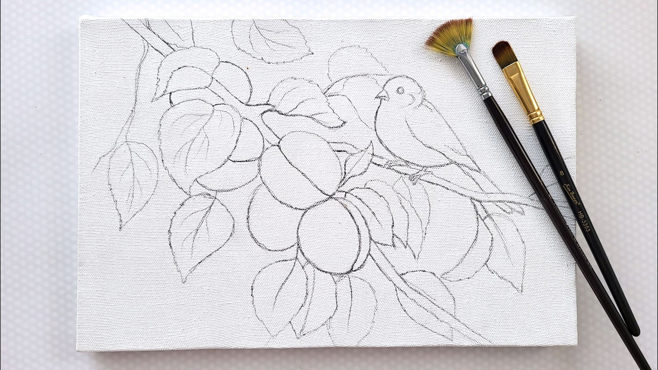 A Bird on a Branch with Apricots / Acrylic Painting Step by Step