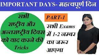 PART-1 IMPORTANT DAYS (महत्वपूर्ण दिवस)  ||याद करने की धमाकेदार ट्रिक्स ||