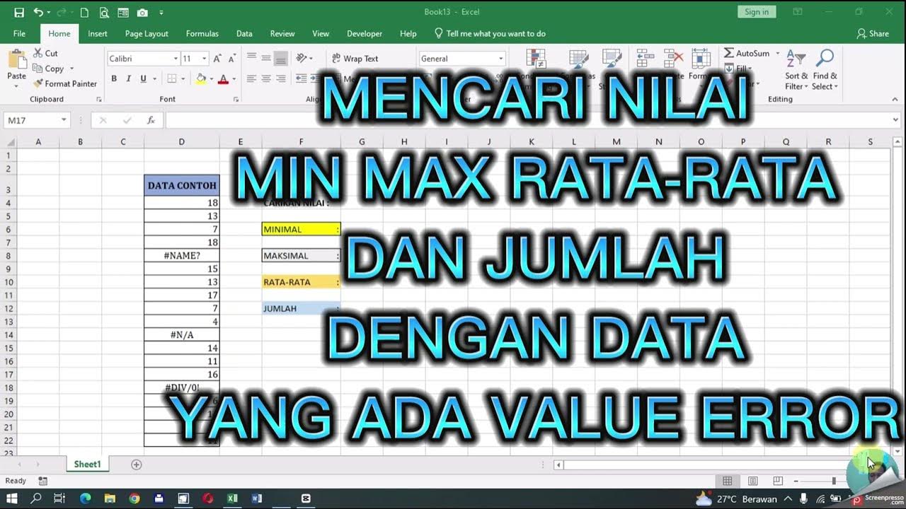 Mengatasi Value Error saat Mencari Nilai MIN MAX Average SUM di Excel