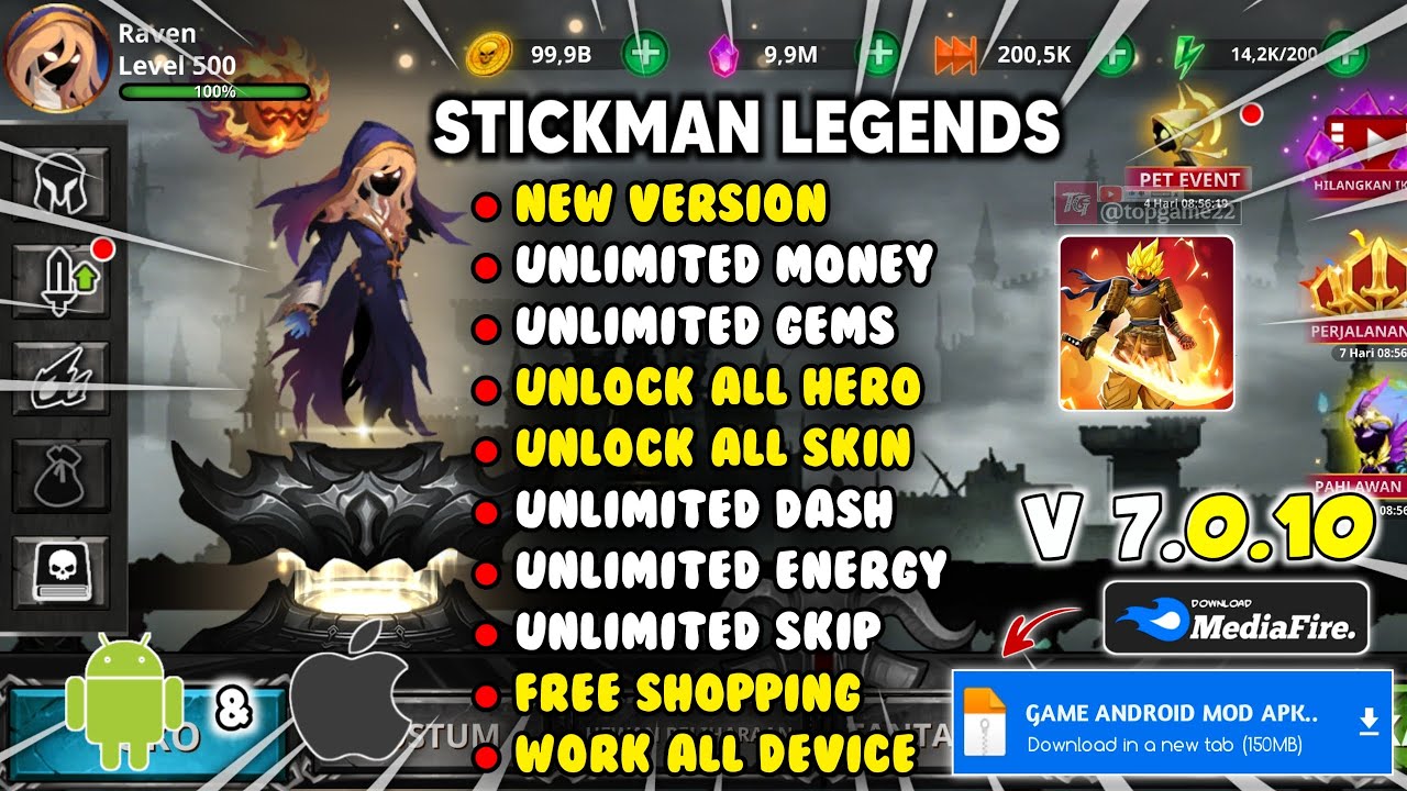 STICKMAN LEGENDS MOD APK VERSI 7.0.10 Terbaru 2025 - Unlimited Money & Unlock All Characters