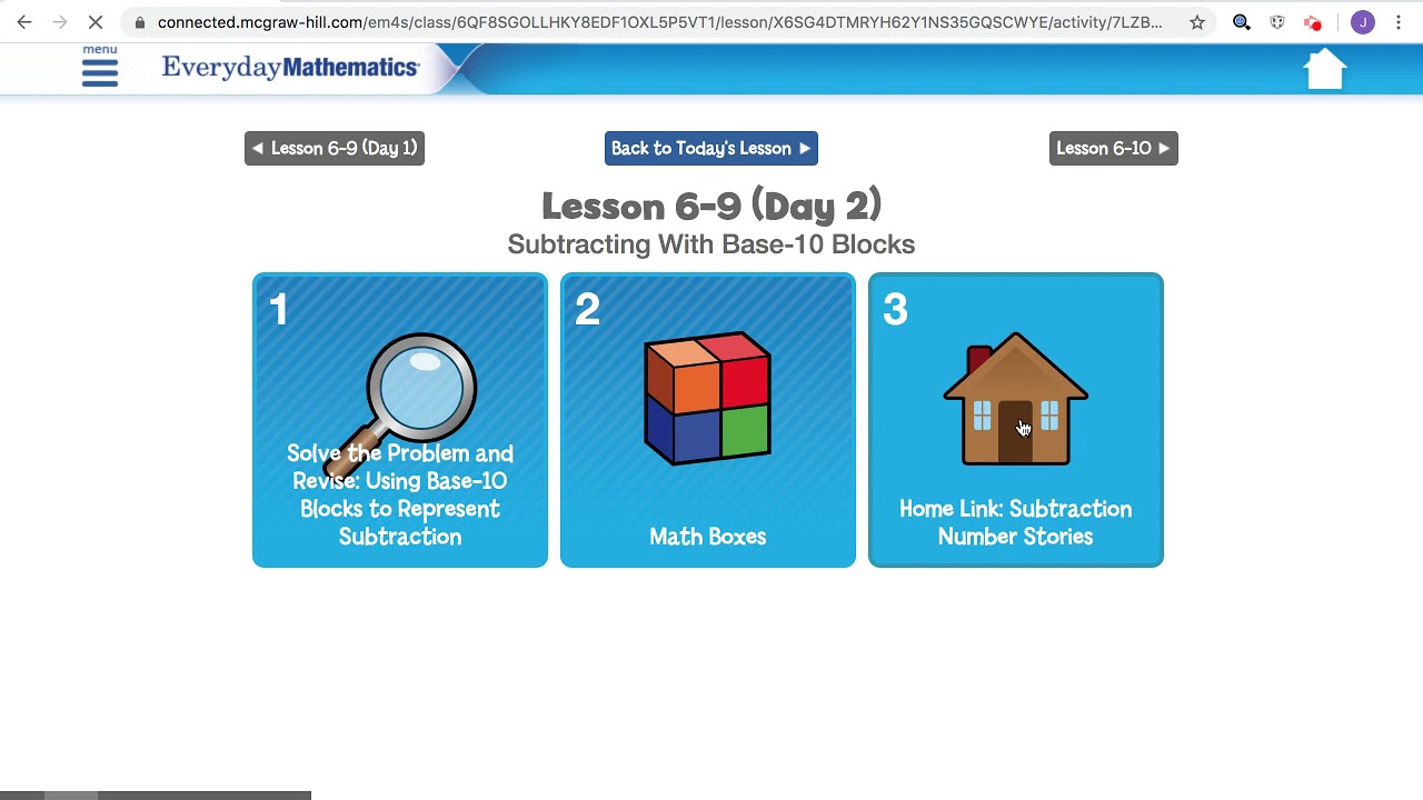 Everyday Math Lesson 6-9, "Subtracting With Base-10 Blocks" Day 2 - YouTube