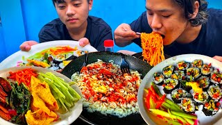 KIMBAP Recipe & Mukbang Vlog| Hot Dog, Ramen, Sea Weeds, Mustard Leaf, Cucumber, Rice,Egg| Northeast