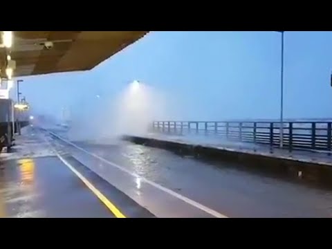 Waves batter railway line at Dawlish station as Storm Emma hits UK