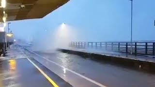 Waves batter railway line at Dawlish station as Storm Emma hits UK